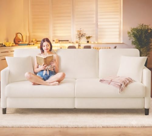 Image of Welzona Couches for Living Room, 83 inchTeddy Sofa Couch, Sofas for Living Room | Tool-Free Setup Loveseat Sofa, All-Wood Love Seat Couches, 7.5 inchSpring Seat Cushion, Small Couch for Bedroom, 2 Pillows, Beige