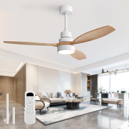 Image of Sofucor Ceiling Fan with Lights, 52 Inch Mordern Wood Ceiling Fan with Remote for Indoor Farmhouse Bedroom Living Room Outdoor Patio Porch, Reversible DC Motor, Noiseless