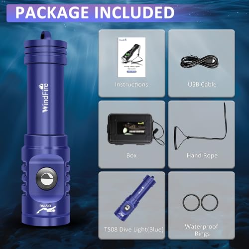 Image of WINDFIRE TS08 Diving Flashlight Rechargeable Bright Scuba Dive Light 3-Mode