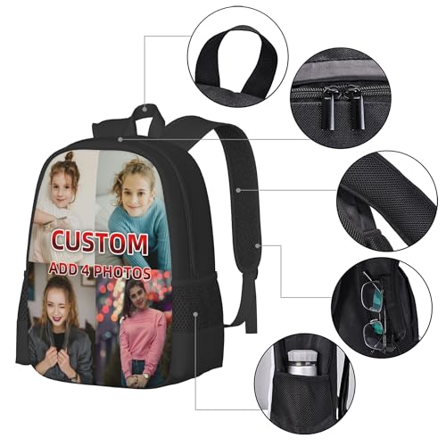 Custom Backpack Add Your Name Text Logo Photos Personalized Casual Sports Backpacks For Work Travel Camping Bags (Minimalist backpack(Add 4 photos))3