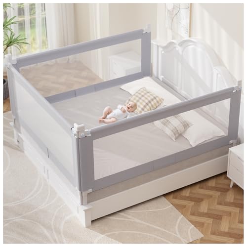 Image of omzer King Bed Rail for Toddlers - Foldable Baby Bed Rail Guard with Child Lock Height Adjustable Bed Safety Rails for Children for King Size - 3 Pack, 78.7x78.7x74.7 inch