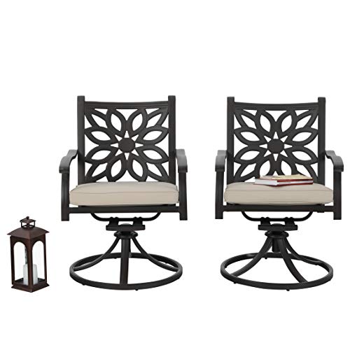 PHI VILLA Outdoor Swivel Chairs with Cushion Set of 2, Cast Aluminum Extra Wide Patio Dining Chairs - Frosted Surface PHI VILLA Outdoor Swivel Chairs with Cushion Set of 2, Cast Aluminum Extra Wide Patio Dining Chairs - Frosted Surface