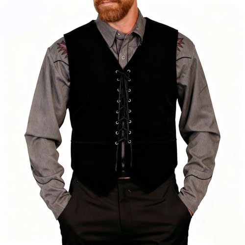 Chaleco medieval para hombre con cuello redondo y cordones ajustables para eventos 5
