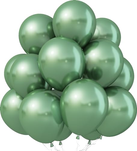 Image of Jobkoo Metallic Green Balloons, 12Inch Chrome Dark Green Balloons 30Pcs Retro Sage Olive Green Metallic Party Balloons Hunter Green Chrome Helium Balloon for Jungle Birthday Graduation Wedding Decor