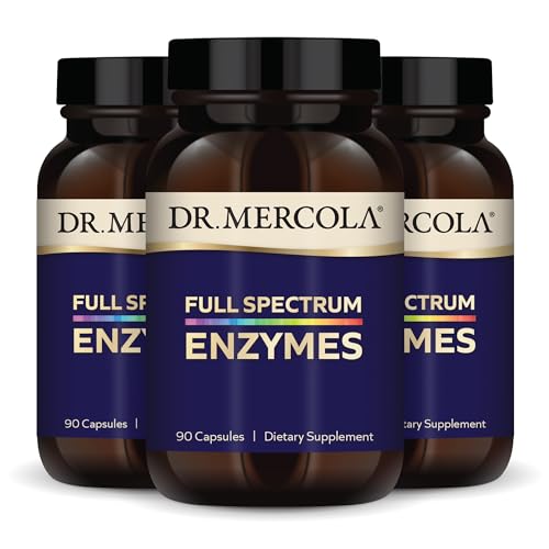 Dr. Mercola Full Spectrum Enzymes - 22 Different Enzymes - Supports Digestive & Immune Health - Helps Digest Carbohydrates, Fats & Proteins - Non-GMO, Gluten-Free & Soy-Free - 90 Capsules (3 Pack)