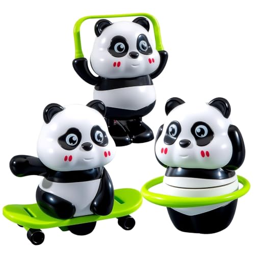 Image of Cute Panda Action Toy Set for Kids, 3 PCS Moving Play Figures with Skateboard, Hula Hoop and Jump Rope, Interactive Indoor Activity Gift for Boys and Girls Age 3+