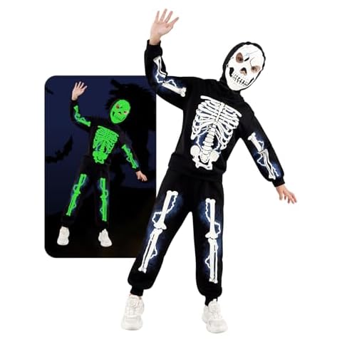 URMAGIC Glow in The Dark Hoodies Set for Toddler Boys Girls Halloween Skeleton Costumes Pumpkin Sweatshirt Tracksuit Pants Cover