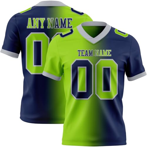 Customized Gradient Neon Green-Navy Amarican Football Jersey Youth Personalized Stitched