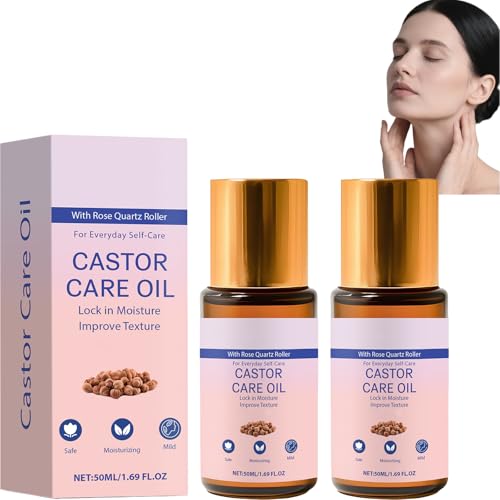 Aceite de ricino con rodillo de cuarzo rosa, aceite de ricino Roll-On con cuarzo rosa, prensado en frío, sin hexano, sin refinar, para hidratar la piel, 50 ml (2 unidades)