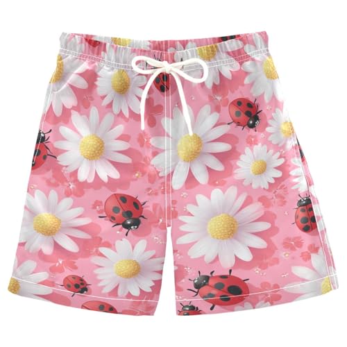 Jucciaco Boys Beach Board Shorts Insect Ladybug Beetle Swim Trunk Teen Swimwear Multicolor
