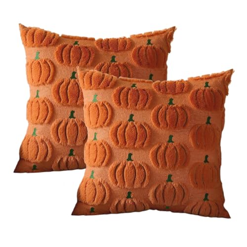 Fundas de cojín de Halloween de 18 x 18 pulgadas, decoración del hogar y fantasmas, juego de 2 unidades, decoración para sofá, cama, balcón, estilo rústico, fiesta de otoño
