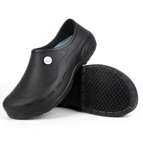 Image of Chef Shoes for Men & Women, Non Slip Waterproof Kitchen Clogs, Oil Resistant Slip On Work Shoes, Lightweight Closed Toe Nursing Shoes for Restaurant, Healthcare, Garden, Cleaning
