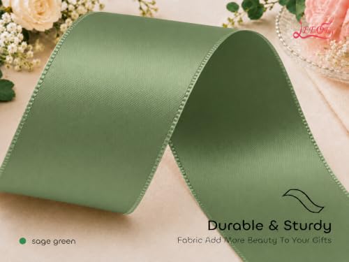 Image of Double Face Spring Moss Satin Ribbon 2 inch X 25 Yards Polyester Spring Moss Ribbon for Gift Wrapping Very Suitable for Weddings Party Hair Bow Invitation Decorations and More