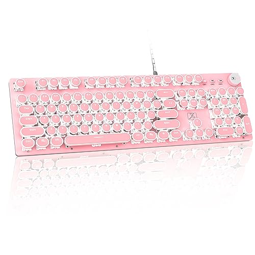 Clavier de jeu mécanique 104 touches avec boutons programmables châssis métal rose