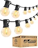 Lightdot 100Feet Outdoor String Lights for Patio , LED G40 Bistro Light 2700K with 34 Edison Shatterproof Bulbs(2 Spare), Commercial Waterproof Backyard Hanging Light for Backyard Party