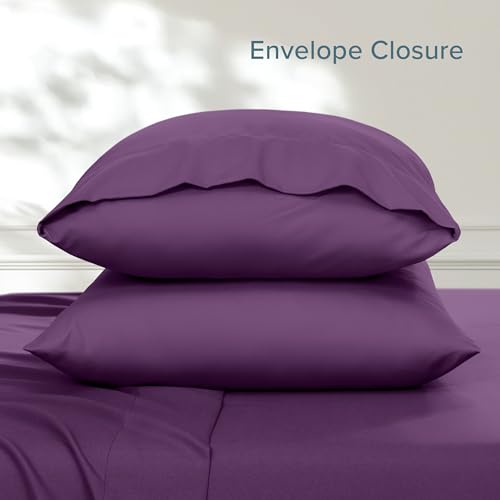 Image of Bare Home Microfiber Pillow Cases - Queen Size Set of 2 - Cooling Pillowcases - Double Brushed - Easy Care - Envelope Closure (Queen Pillowcase Set of 2, Plum)