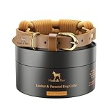 NOAH & PAW Dog Collar for Medium Dogs, Genuine Leather Medium Dog Collar with Paracord, Heavy Duty Metal Buckle, Unisex Colors for Girl and Boy, Neck Size 14'-19' (Camel).