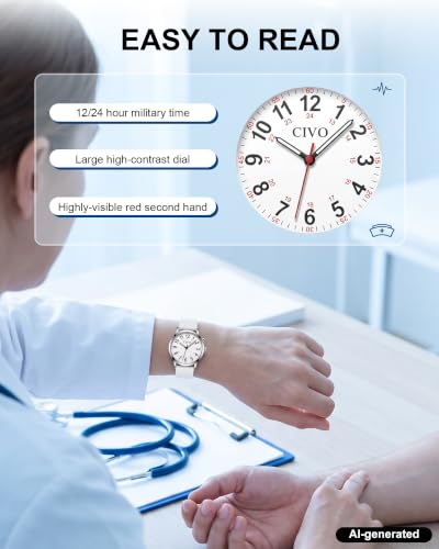 Image of CIVO Night-Light Nurse Watches for Women: Easy-Read Analog Waterproof Watch