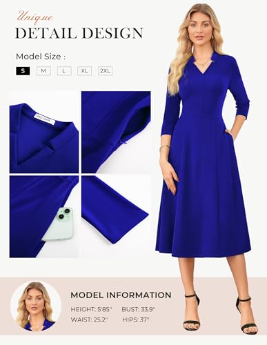 Image of GRACE KARIN Work Dresses for Women 2026,Midi Business Dress,3 /4 Sleeve Classy Fit and Flare Dress with Pocket
