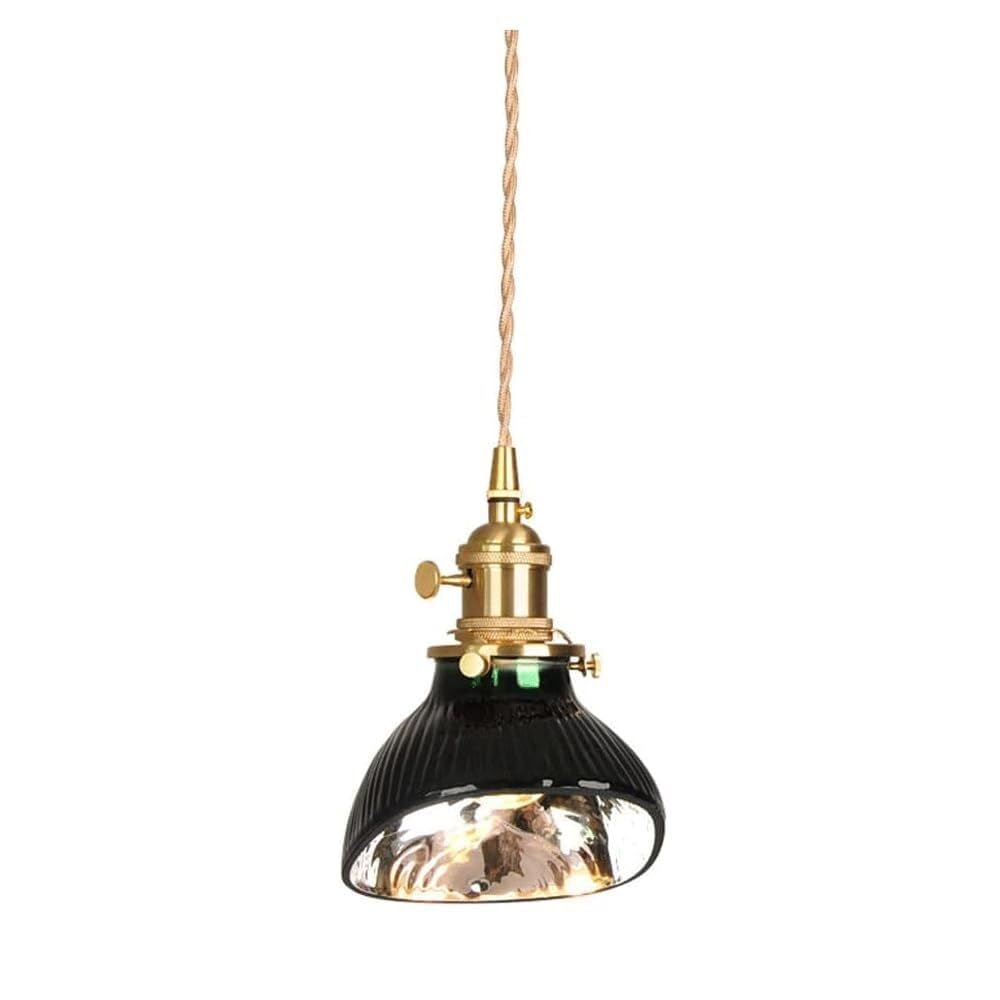 Suspension laiton E27 design vintage et verre teinté vert - 8
