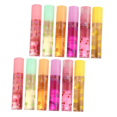 Hemobllo 12 piezas Brillo Labial Transparente Frutas Hidratante Incoloro Colores Cosmético Ligero Portátil para Cuidado Labial