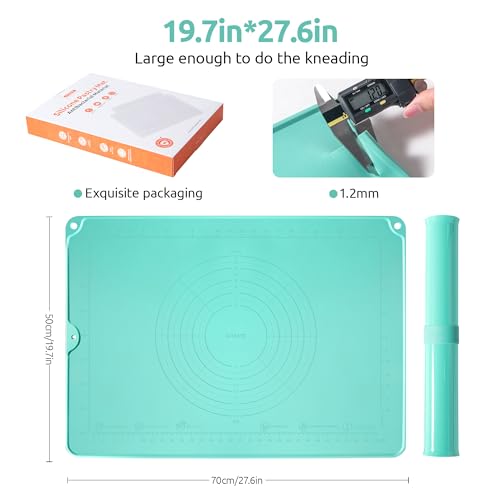 Image of Silicone Dough Rolling Pastry Mat: U-Taste 19.7 inchx27.6 inch Extra Large Food Grade Non Stick Baking Sheet, 4mm Thick Non Slip for Kneading Prep Making Pizza, Fondant, Pie Crust with Measurement (Aqua Sky)