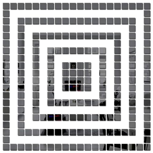 Image of Bikri Kendra - 400 Square Silver Decorative Mirror Stickers for Wall, Wall Mirror Stickers, 3D Acrylic Stickers Wall Stickers for Hall Room, Bed Room, Kitchen Living Room Kids Room. (Black)