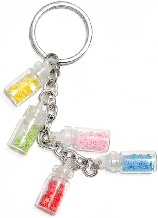 RABARIKAAColorized Shining Star Drifting Bottle Keychain: 5 Glass Colorful Wishing Bottle Keyrings, Lover Gifts Key Chain for Car Bags, Sparkling Key Rings with Unique Design