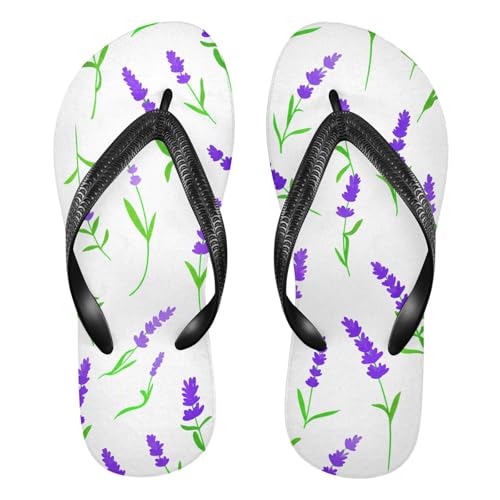 Lavender Flower White Flip Flops for Beach Thong Sandals Anti-slip Lightweight Flat Slippers for Travel Summer Outdoor