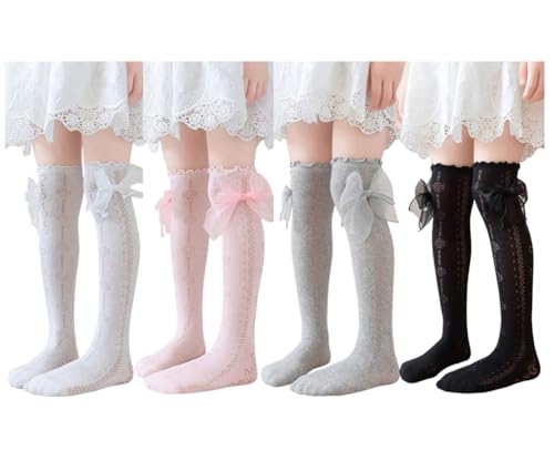 Image of Little Girl's Knee High Socks Over Calf Kids Overknee Stockings Bow Style