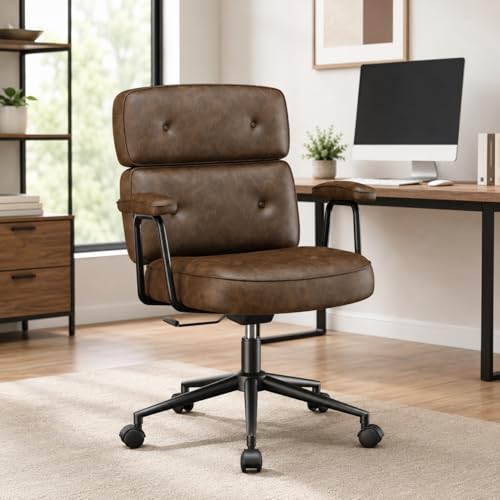 Image of Ergonomic Home Office Desk Chair, PU Leather Computer Chair with Lumbar Support, Adjustable Height, 360 Swivel Rolling Wheels, Executive Task Chair for Office, Gaming, Meeting Room, Brown