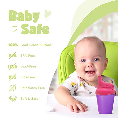 Silicone Sippy Cup Lids (5 Pack) - Elephant Silicone Spout Makes Cup into Spill-Proof Sippy Cup for Babies and Toddlers