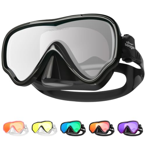 Image of Seago Adult Swim Goggles Mask Mirrored Tempered Lens, Anti UV /Fog No Blurring Clear Wide View with Nose Cover for Men Women