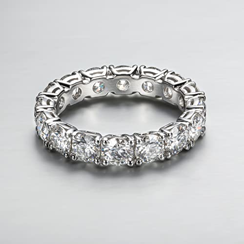 CannyCat Eternity Moissanite Ring 4.0 mm 5 CTTW D-color VVS Full Moissanite Eternity Wedding Band for Women Platinum-Plated Silver Anniversary Engagement Stackable Rings4