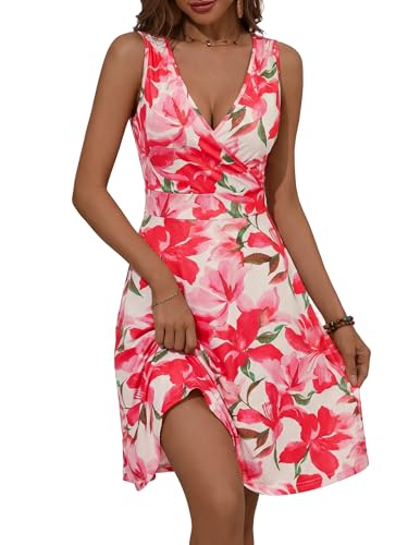 Image of GUBERRY Womens Wrap V Neck Sleeveless Sundress Summer Flare Tank Dress with Pockets