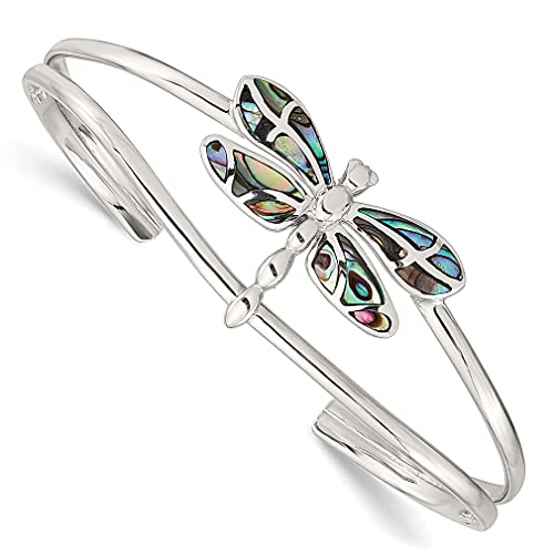 Ice Carats 925 Sterling Silver Abalone Dragonfly Bangle Bracelet Animal Cuff Slip On Fine Jewelry For Women Gifts For Her #TOP17