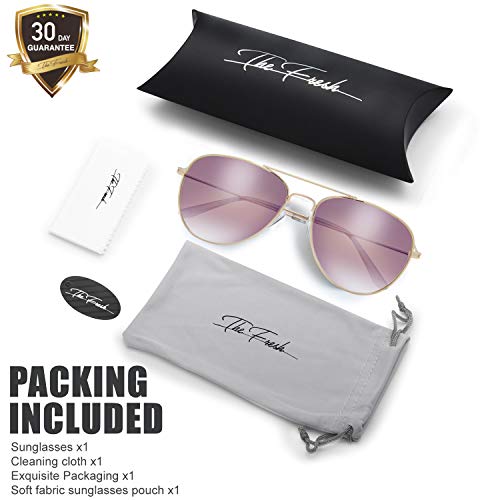 Image of The Fresh Classic Aviator Sunglasses for Men Women, Metal Frame Mirror Lens, Pilot Style, Includes Cleaning Cloth, Pouch