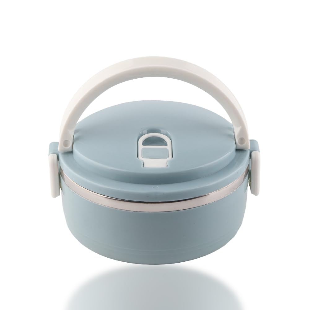 Joyzan Portable Food Warmer, 700ml Thermal Lunch Box Stainless Steel Round Food Storage Container Stackable Leakproof Bento Boxes with Carry Handle for School Office Picnic Outdoor Keep Warm 1-2H