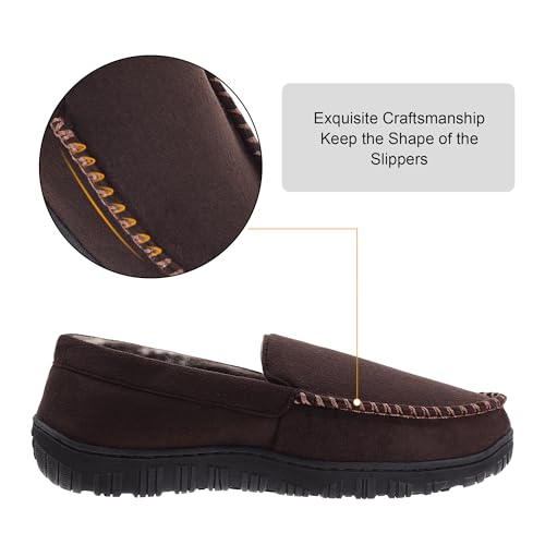 Image of Lulex Mens Moccasin Slippers Size 8-14,Memory Foam House Shoes with Rubber Indoor Outdoor Sole, Machine Washable