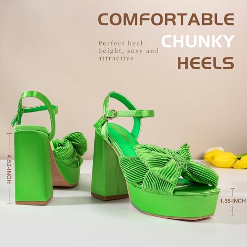 Image of KHPAERMEI Bow Knot Platform Heels for Women Chunky Heeled Sandals | Fashion Comfortable Open Toe Ankle Strap Block High Heels,Suitable for Wedding Party Dress Evening Prom Shoes