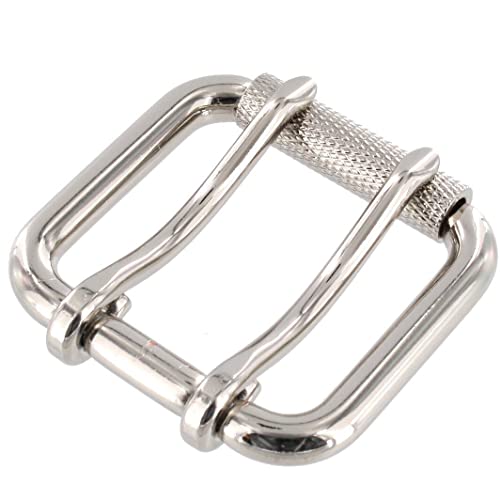 B7357 1 1/2" Nickel Plate, Double Prong Roller Buckle, W/Textured Roller, Solid Brass-Ll #TOP2