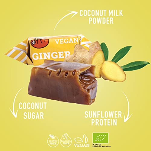 SUPER FUDGiO Organic Bonbons - Ingwer – Vegan und Glutenfrei - Bio Karamellbonbons ohne Palmöl - mit Bio Kokosmilch und Kokosnusszucker 10 X 150g Multipack