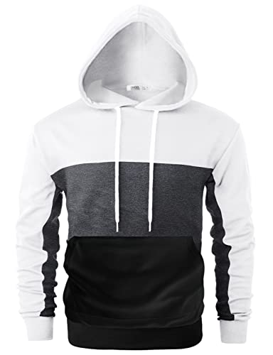 Ohoo Mens Lightweight Pullover Hoodies Slim Fit Contrasting Color Block Long Sleeve with Kangaroo Pocket2