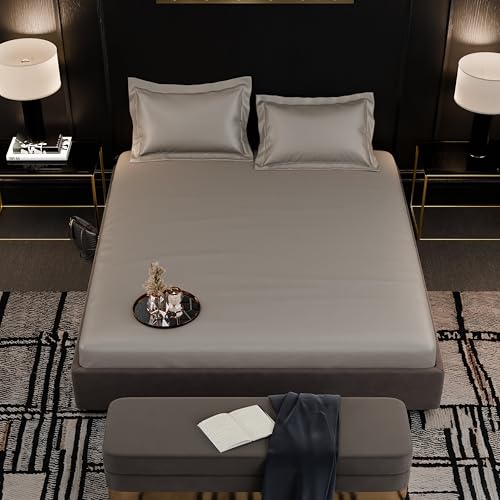 Image of Stoa Paris 350TC Luxstre Cotton King Fitted Bedding Set with 2 Pillow Covers, All-Around Elastic Fitted Bedsheet 183cm x 198cm + 30cm Drop, All Season Comfort, Breathable, Panache - Beige
