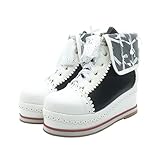 HILIB Women's Cute Lolita Boots Cosplay Brogue Wedge Boots, Black, 8