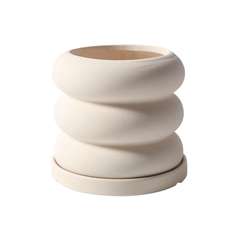 L8p2B5s7 Garden Pots Ceramic Flower Pot Spiral Shape Small Planter with Drainage Holes and Tray