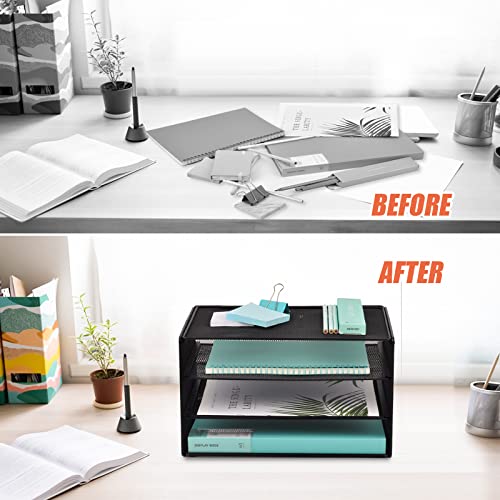Easepres Paper Organizer Tray, 3 Tier Mesh Desk File Organizer Letter Sorter Holder For Home Office, Black #TOP2