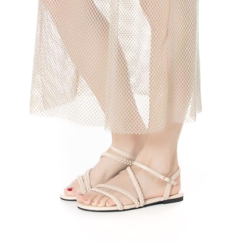 Image of Mtzyoa Women Flat Sandals Dressy Strappy Gladiator Summer Ankle Strap Nude Open Toe Comfortable Wedding Casual Leather Ladies Party Trendy Vacation