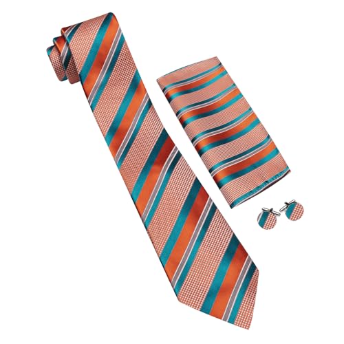 Image of Barry.Wang Mens Tie Set Plaid Check Neckties Formal Business Wedding Luxury Pocket Square Cufflinks