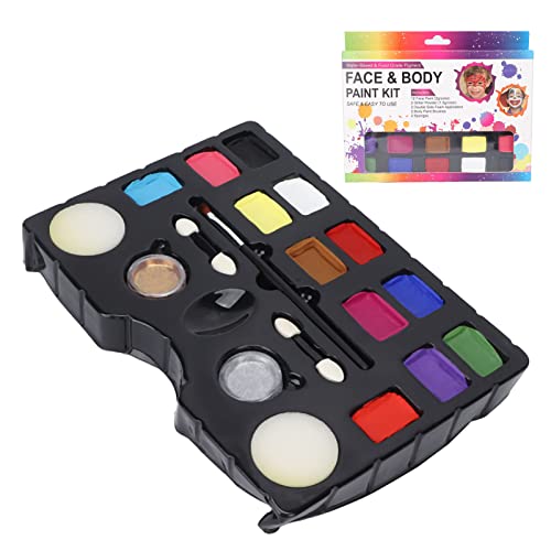 Kit de pintura facial y corporal de 12 colores con 2 polvos de purpurina, paleta de pintura facial a base de agua para niños, brocha de esponja de aplicación fácil incluida para fi